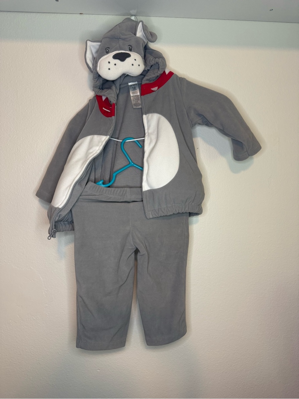 Carter's Gray, White and Red Puppy Hooded Fleece Costume